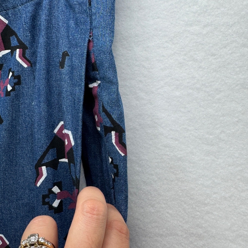Anthropologie SVA Sonam Paras Modi Boho Bird Floral Blue Denim Pants Size 10 - Picture 9 of 16